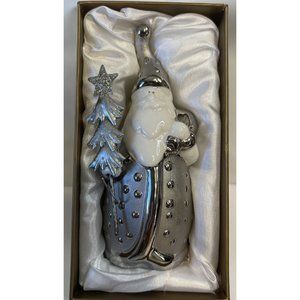 Pier 1  Santa Figure Noel Silver Ceramic In Original Box 4.5” Tall